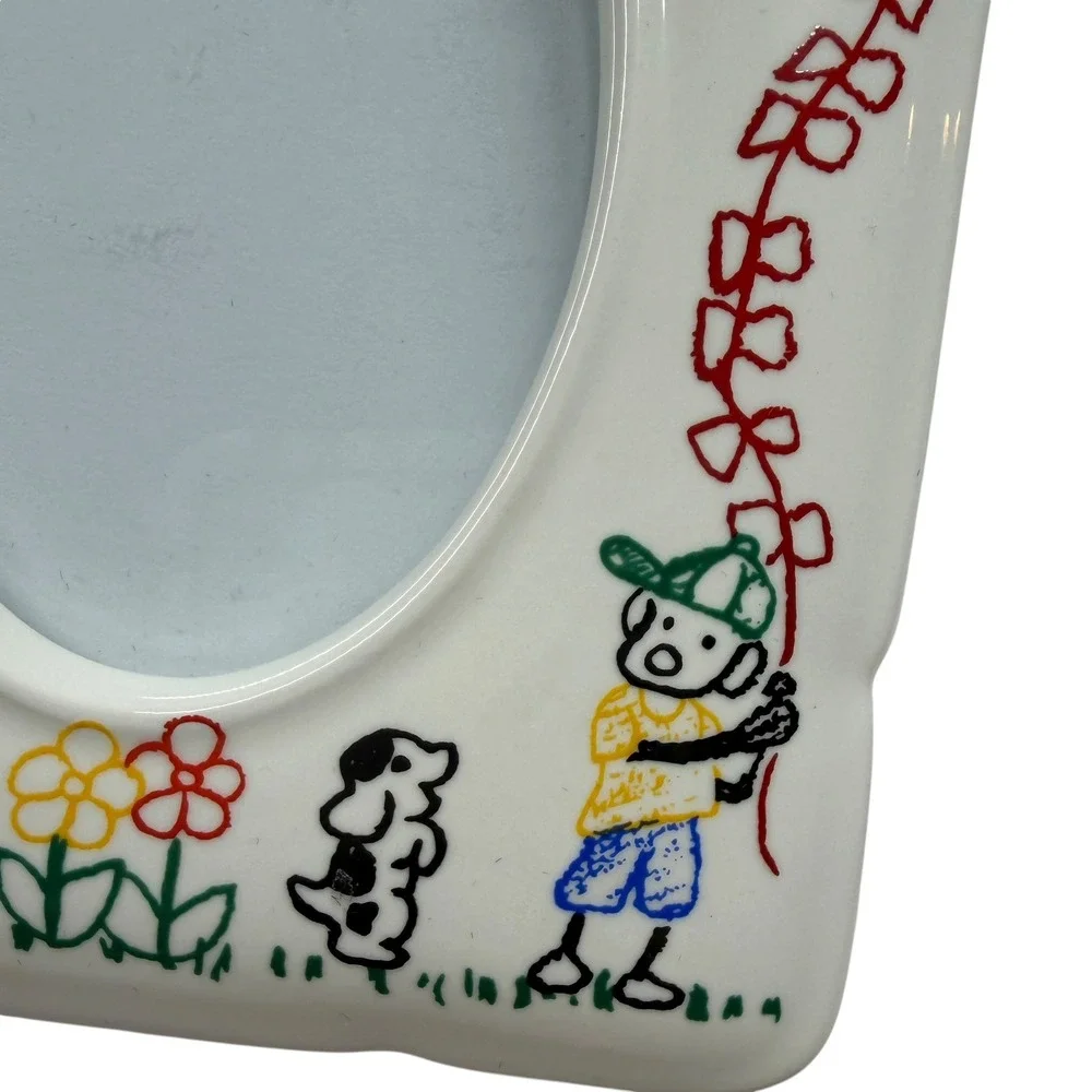 Vintage I Love Daddy Ceramic Picture Frame White Oval Child Illustration 5x4.25